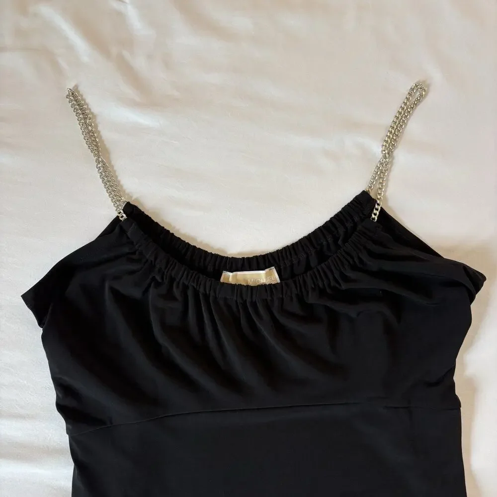 Michael Kors Black Tank Top with Silver Chain Straps Size Medium NWT